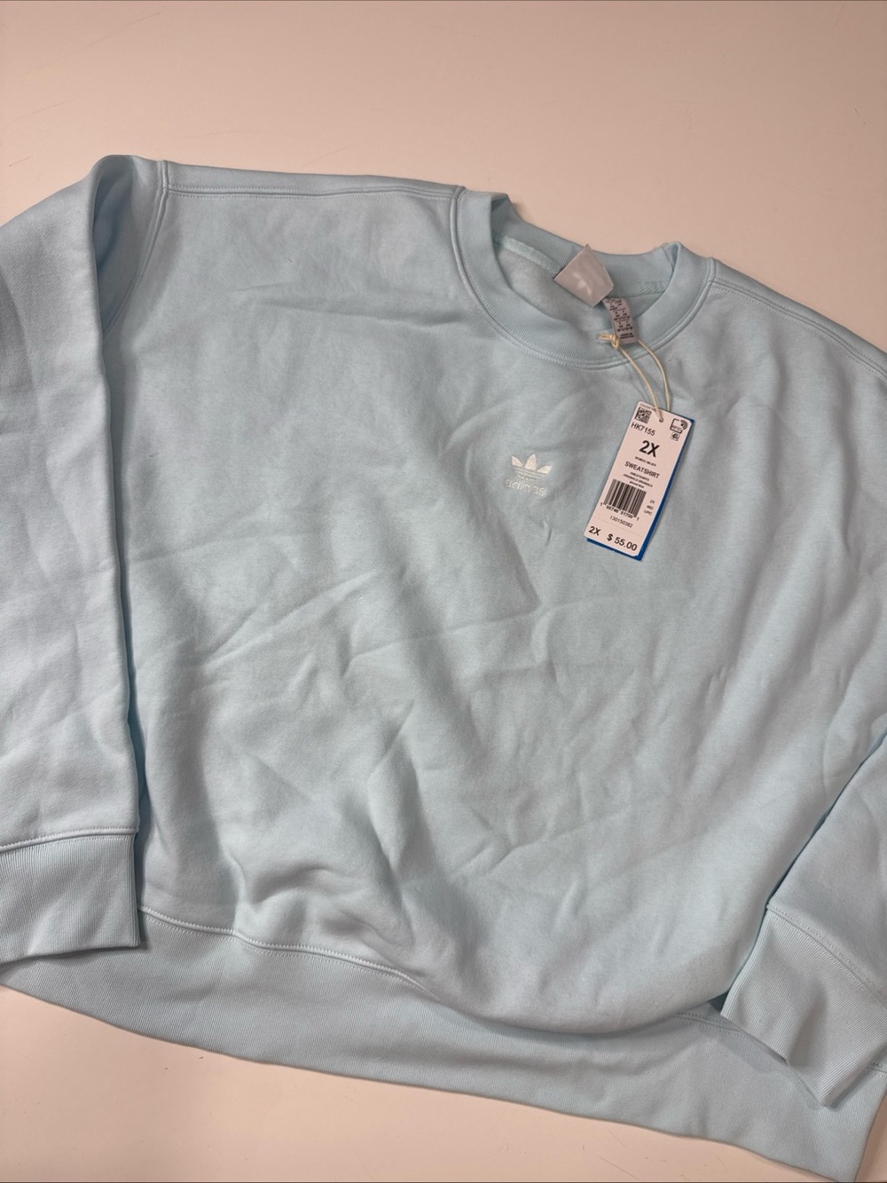 NWT adidas Originals Women's Essentials Fleece Blue Sweatshirt Size 2X A040826
